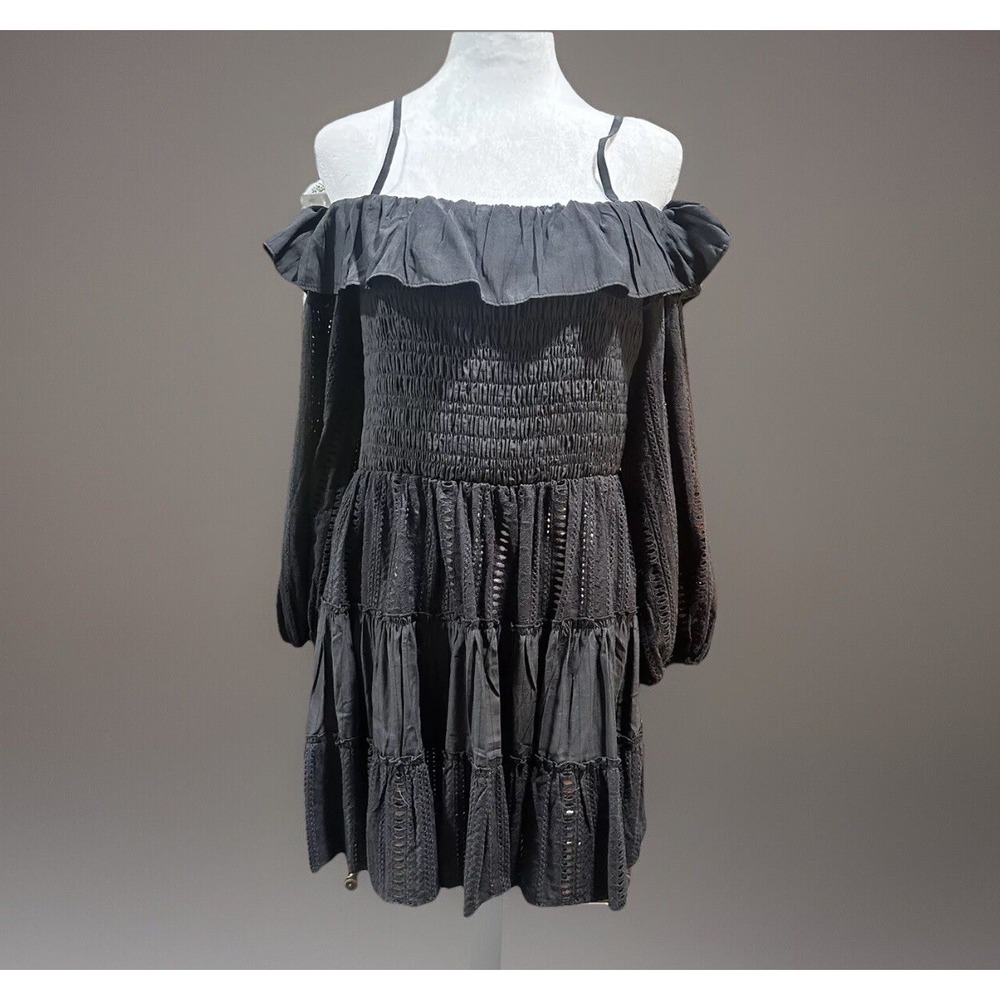 NWT Entro Tunic dress Black Crochet Lace Gothic LARGE Western Elastic Festival